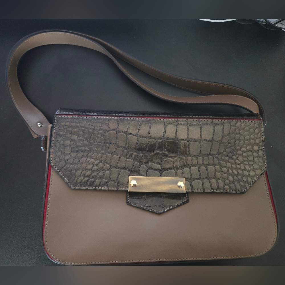 Alberta Di Canio Women's Clara Shoulder Bag Brown Crocodile Pattern